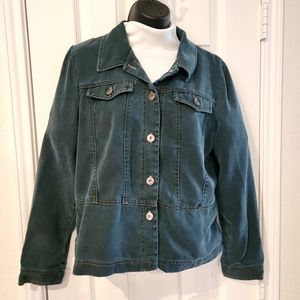 Cynthia Max Dark Teal Denim Jacket size Petite Medium PM